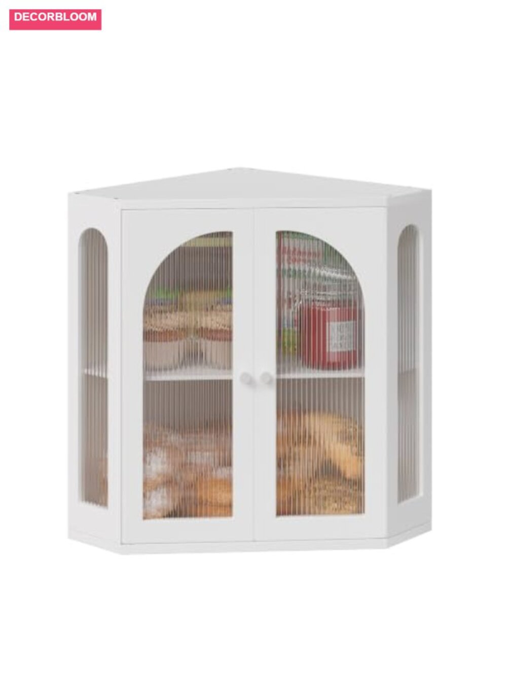 Corner Bread Box Double Layer Bamboo with Arched Acrylic Windows for Kitchen